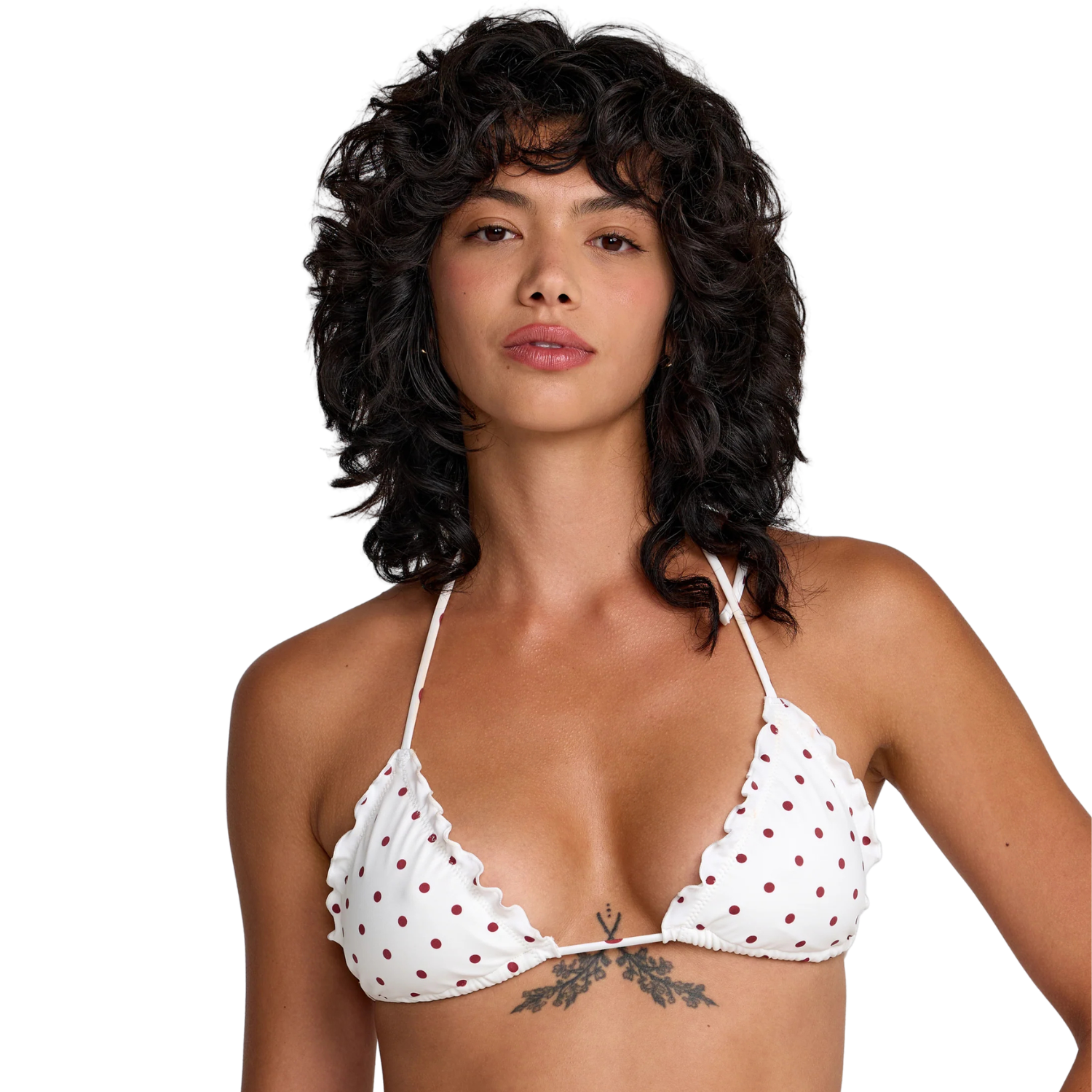 RVCA Dot Ruffle Halter Tri Bikini Top