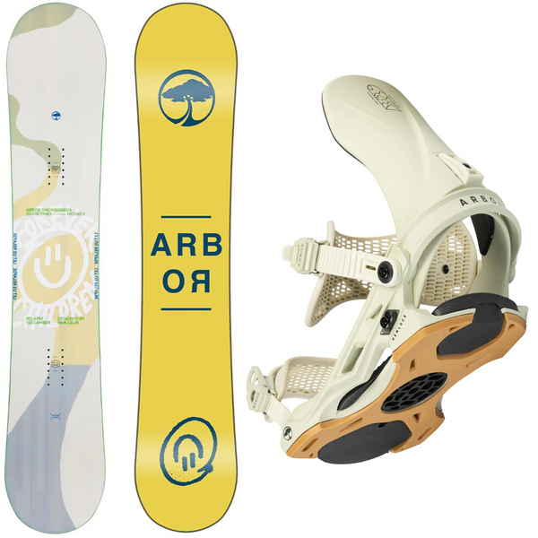 2024 Arbor Relapse Snowboard + 2024 Arbor Hemlock Snowboard Bindings Package