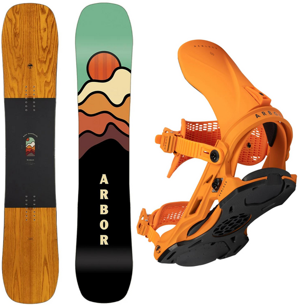 2024 Arbor Westmark Rocker Snowboard and 2024 Arbor Hemlock Snowboard Bindings Package