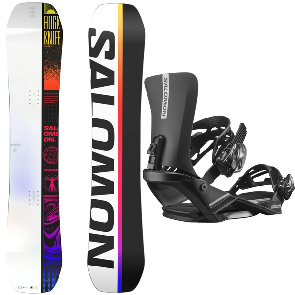 2024 Salomon Huck Knife Grom Snowboard + 2024 Salomon Rhythm Snowboard Bindings Package