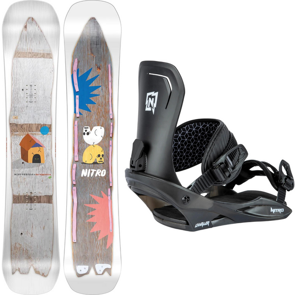 2024 Nitro Mini Thrills x Wigglesticks Snowboard + 2024 Nitro Charger Snowboard Bindings