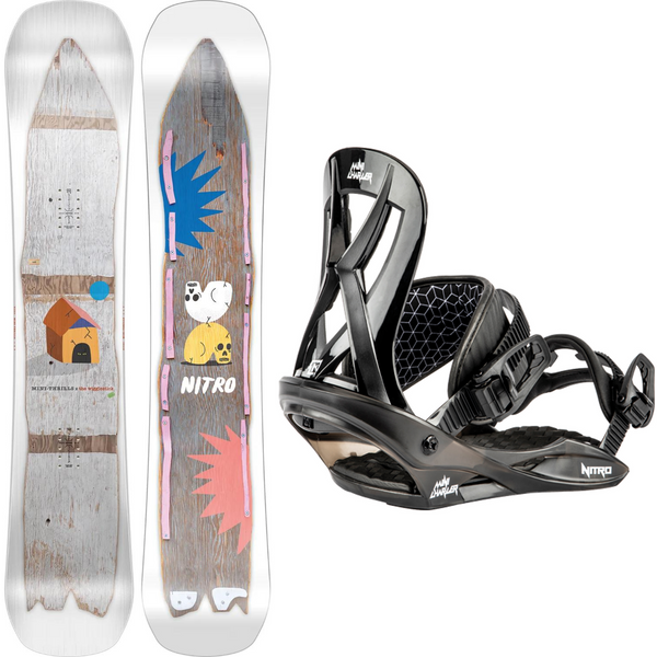 2024 Nitro Mini Thrills x Wigglesticks Snowboard + 2024 Nitro Mini Charger Snowboard Bindings