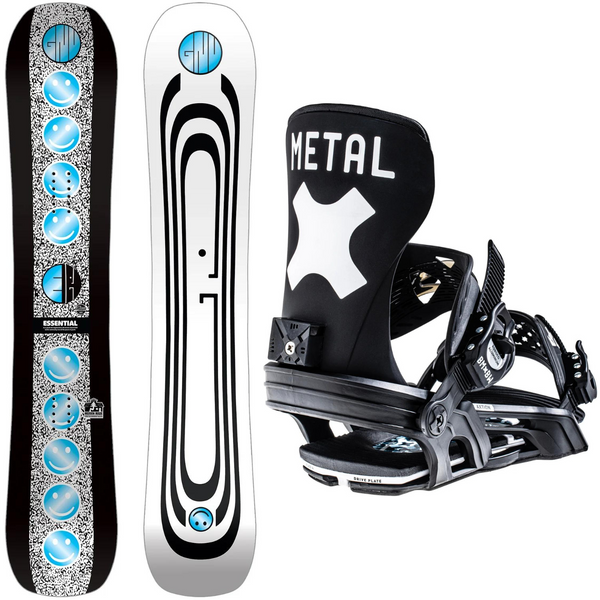 2024 GNU Essential Snowboard + 2024 Bent Metal Axtion Snowboard Bindings Package