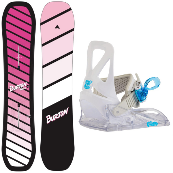 Burton Kids' Smalls Pink Snowboard 2024 + Burton Grom Bindings 2024 - Snowboard Package