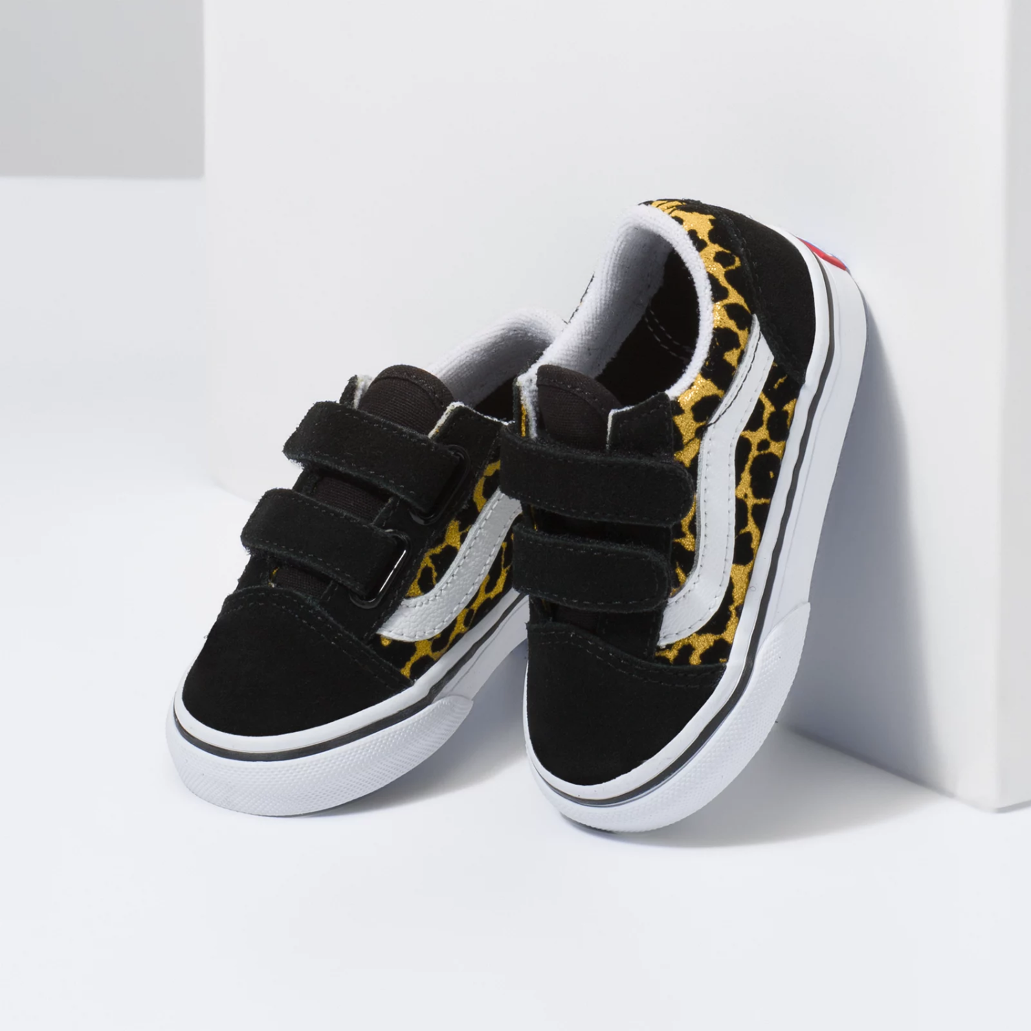 Vans Old Skool V (Flocked Leopard) Black/True White - Toddler